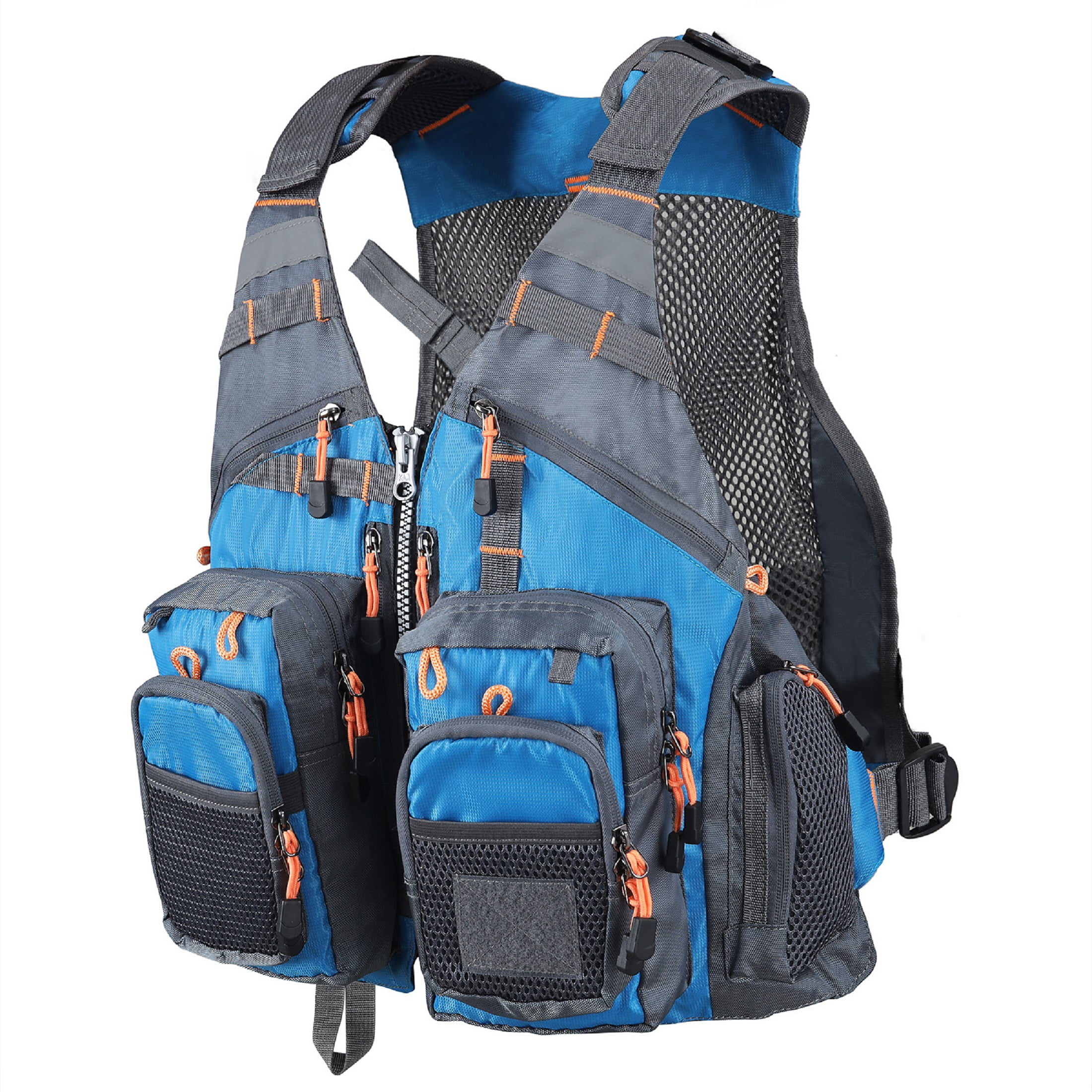 Fishing Chest Mesh Vest Floating Backpack Multi-pocket Adjustable Size Blue 