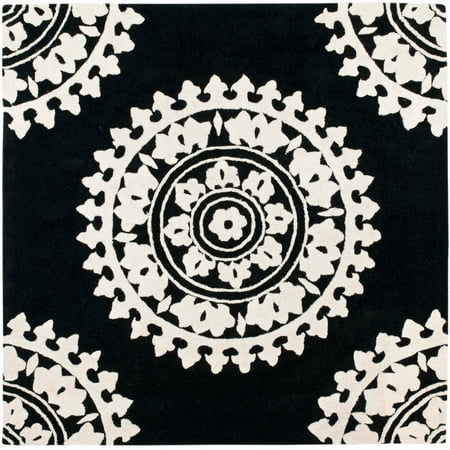 Safavieh Soho Aubrey Wool Square Rug, Black/Ivory, 6' x 6'