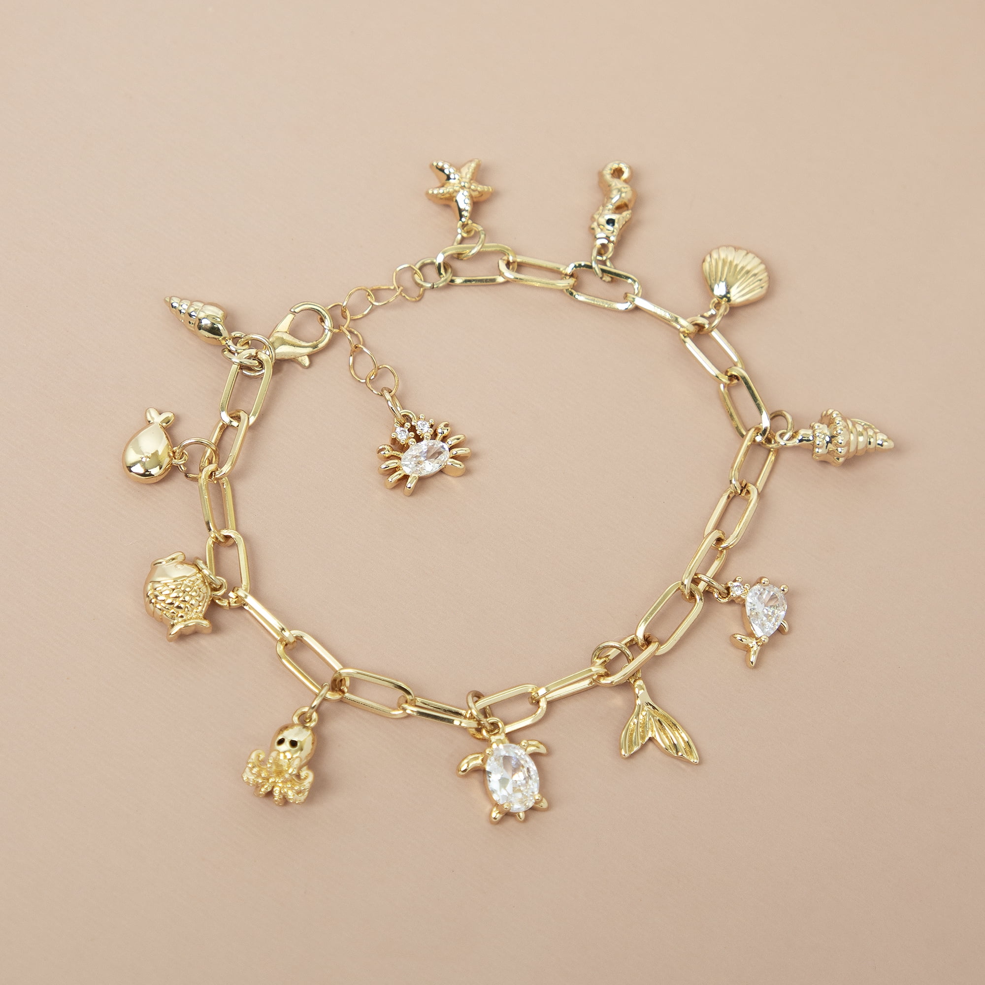 CousinDIY Gold Ocean Life Charm Set, 12 Pieces – Beach & Sea-Themed Jewelry Making Charms
