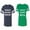 Men Navy / Women Green, variant on World Okyest Husband Wife Unisex Couple Matching Cotton Jersey style T-Shirt Contrasting stripes on sleeves (Men Navy / Women Black) (Men S / Women S)