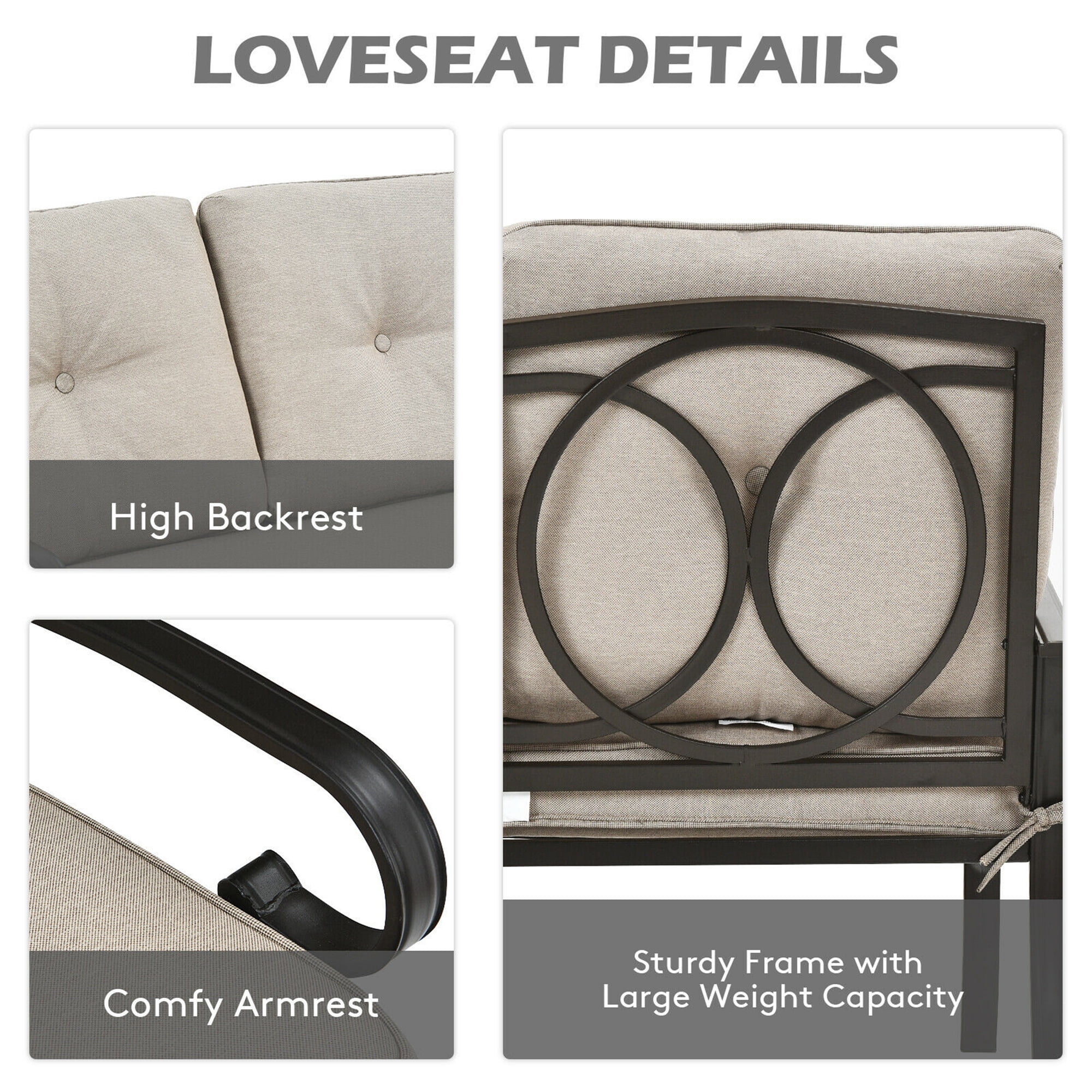 Gymax Fashion 2PCS Patio Loveseat & Table Set Conversation Sofa Set w/ Beige Cushions