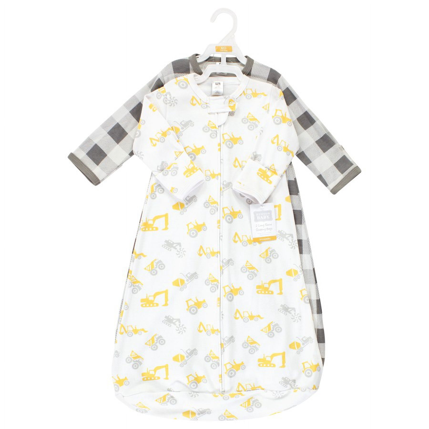 Hudson Baby Cotton Long-Sleeve Wearable Sleeping Bag, Sack, Blanket, Construction Vehicles Long Sleeve, 18-24 Months