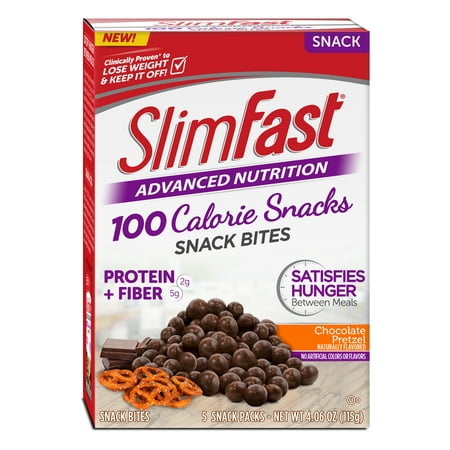 SlimFast Advanced Snack Bites, Chocolate Covered Pretzels, 4.06 oz, 5 Ct