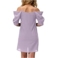 thumbnail image 5 of Gamivast Off The Shoulder Dress for Women Loose V-Neck Mini Dress Short Sleeve Sun Dress Solid Cami Straps With Cold Shoulder Party, 5 of 5