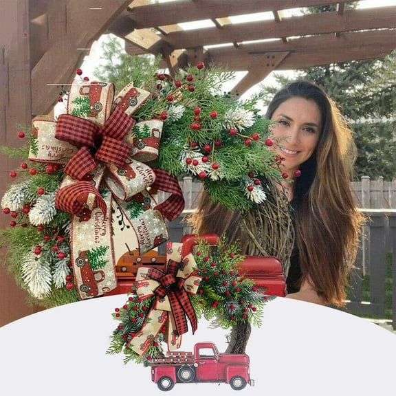Suncoda Christmas Door Wreath Christmas Garland Christmas Wreath For Front Door Red Truck Christmas Wreath Garland Wreath Vintage Wreath For Indoor Outdoor Home Door Garden Patio Decorations