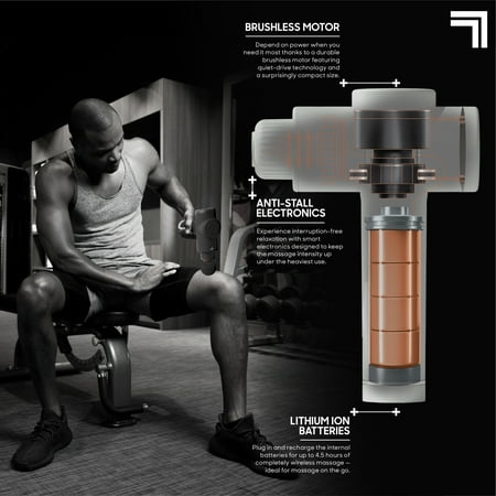 Sharper Image Powerboost Deep Tissue Percussion Massage Gun for Full Body Recovery, 5 Attachments, Whisper Quiet, Rechargeable