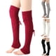 thumbnail image 3 of Medias de lana para calentar los pies, calcetines de otoño e invierno de color liso por encima de la rodilla, calcetines largos con tiras y cordones para mujer, 3 of 6