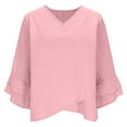 thumbnail image 4 of Womens 3/4 Sleeve Shirts V Neck Ruffle Hem Solid Color Blouse Fashion Elegant Flowy Loose Dressy Tops Holiday Party Summer Outfits, 4 of 5