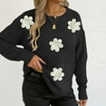 thumbnail image 5 of Byworldtasic Womens Oversized Casual Long Sleeved Sweater Round Neck Flower Printing Top Pullover Sweater, 5 of 6