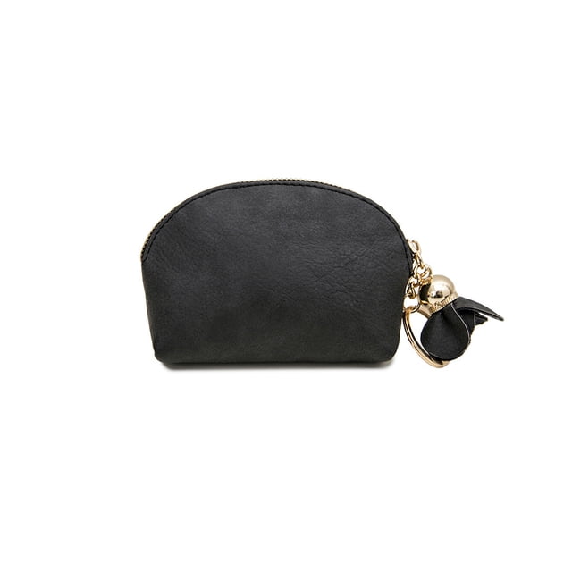Qarigey Cartera para niñas PU flor borla colgante llavero documento moneda almacenamiento monedero portátil viaje tarjeta de crédito bolsillo negro Carteras Negro Qarigey AP011556-03
