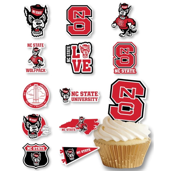 NC State Topper de Cupcake Fournitures de Fête pour Football North Carolina, Anniversaire, Décorations de Fête de Collation des Grades (24 Pcs) (NC State Wolfpack)