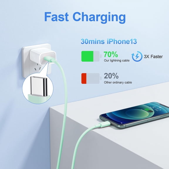 PYYAN-USB C to ightning Cable 2Pack 10FT for iPhone Fast Charger Cable【MFi Certified】 Type C to ightning Charging Cord Compatible with iPhone 14 13 13 Pro Max 12 12 Pro Max 11 XS XR X 8 iPad, Blue