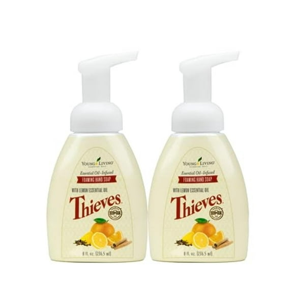 Thieves Foaming Hand Soap 8 fl oz. 2 pk by Young Living Essential Oils - Gentle Cleansing , Refreshing Aroma , Powerful Moisturizers for Dry Skin , Hygienic Hands , Anti-bacteria