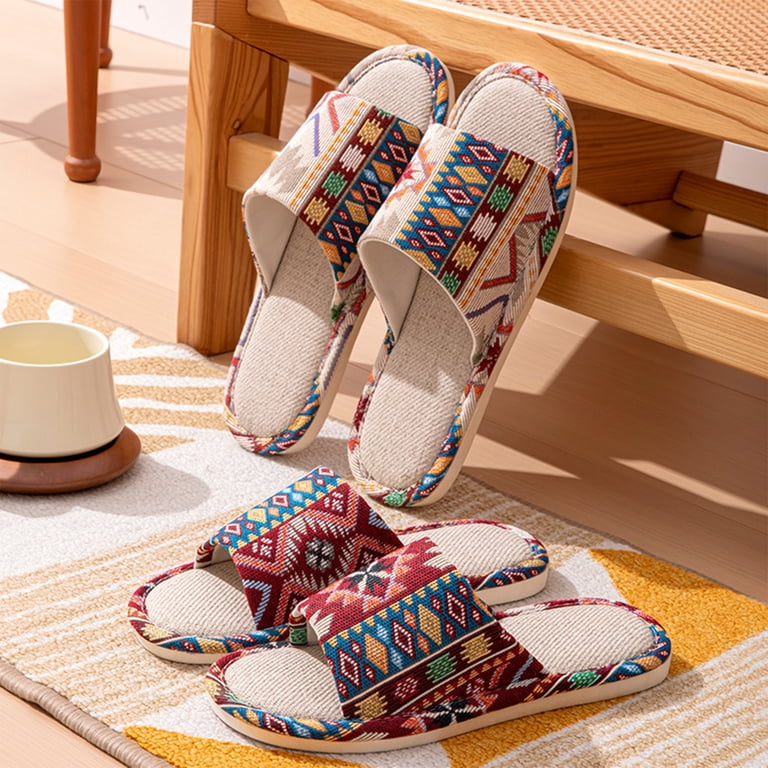 Designed with Women's Linen House Slippers Open Toe Slip On Design ...