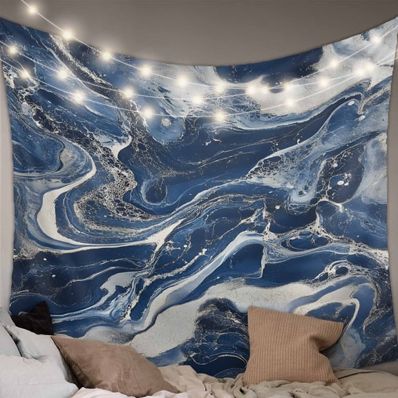 Retro Navy Blue White Large Tapestry for Bedroom Wall Hanging Tapestry, Marble Abstract Art Ceiling Backdrop Tapestries Poster Blanket Wall Decor for Teens Room Living Room Dorm 86" x 104"