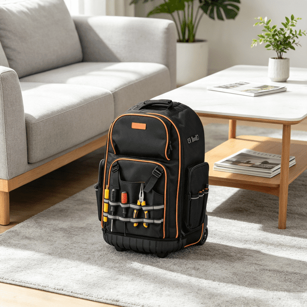 Rolling Tool Backpack, 110 lbs Capacity, Telescoping Handle & Stable Base, for Construction & Mechanic Use