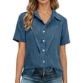 thumbnail image 2 of T Shirts for Women 2026 Summer Linen Short Sleeve Button Down Collared Business Casual Office Work Tshirt Blouse, 2 of 8