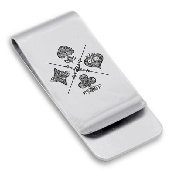 Stainless Steel Four Card Suits Classic Slim Money Clip Credit Card Holder