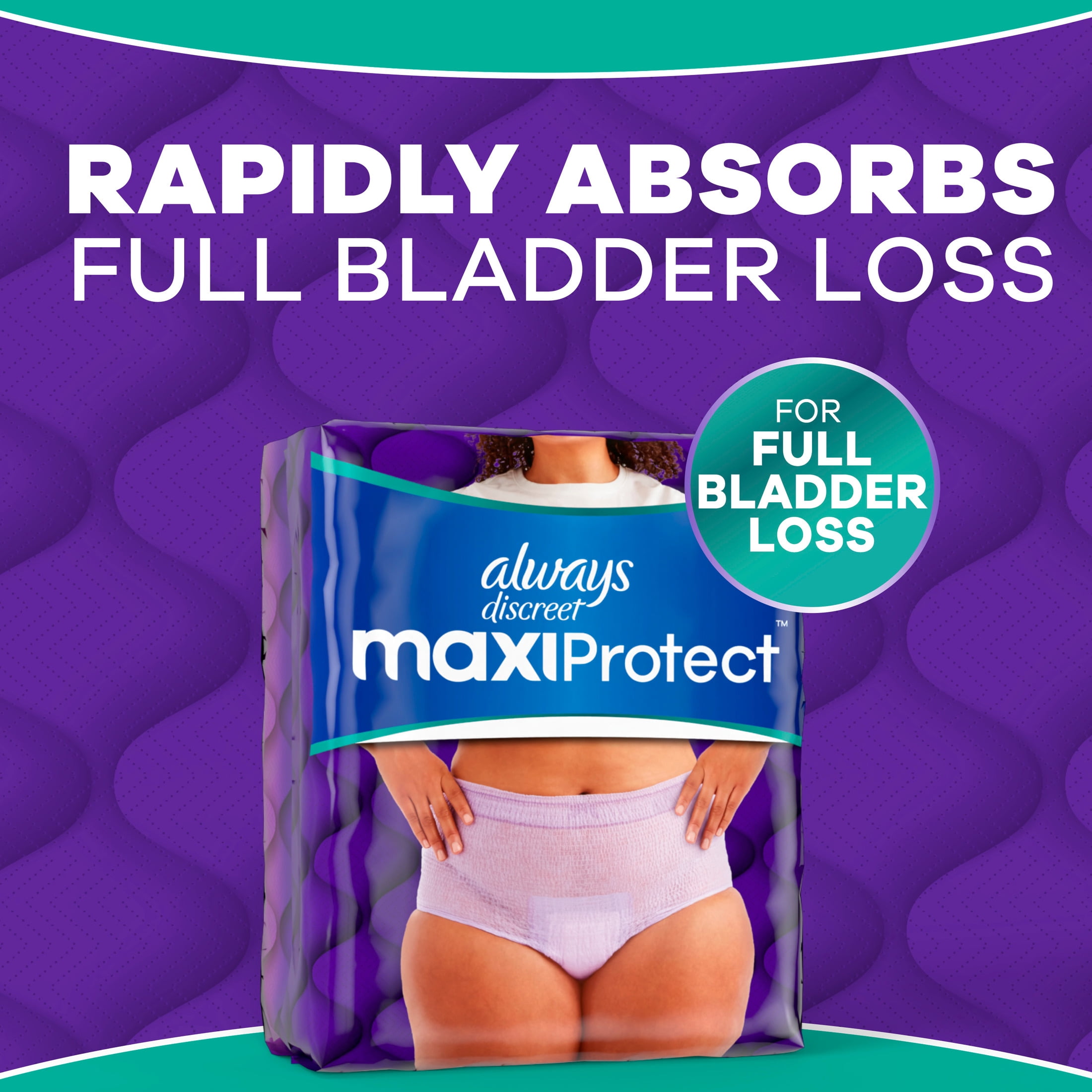 Always Discreet Adult Diapers for Women, MaxiProtect, Incontinence Underwear, Maximum Plus Absorbency, Size L, 24 Count