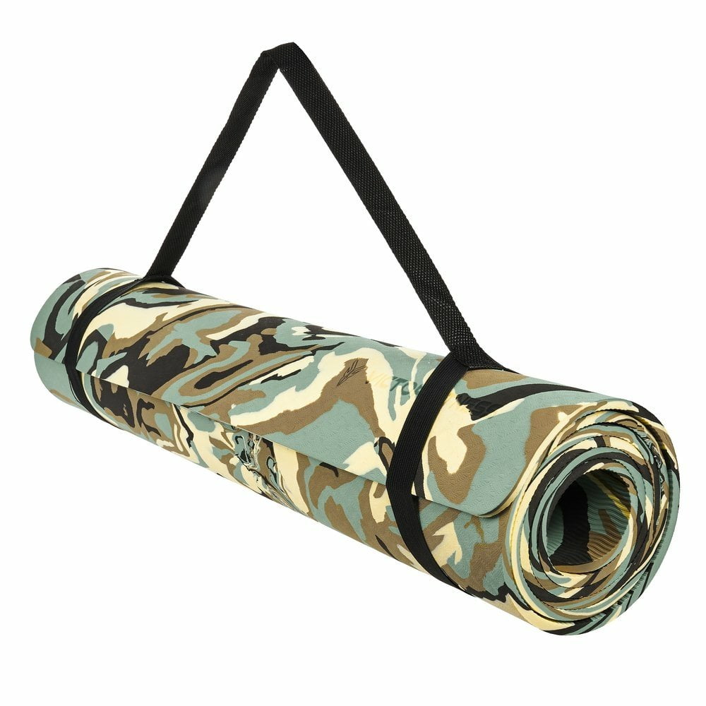 Victor Fitness |Green-Brown Camouflage Yoga Mat + Gray and Black Waist Trimmer