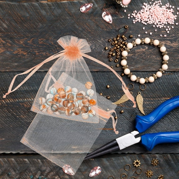 OFFIGAM 100Pcs Small Mesh Bags Rose Gold Drawstring Party Favor Storage Pouches