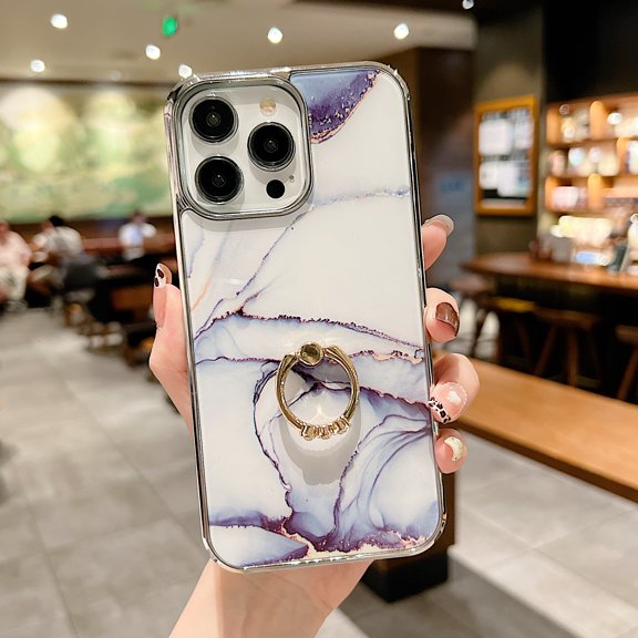 SaniMore for iPhone 13 Pro Max 6.7" 2021 Case with 360 Rotating Ring Bracket, Unique Fashion Marble Print Pattern Soft TPU Slim Fit Protective Shockproof Stylish Girly Stand Phone Case, Gray