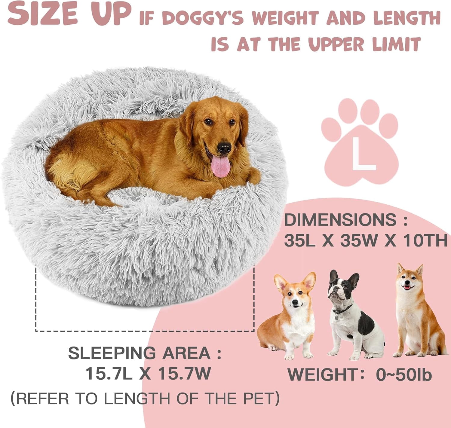 Dog Beds for Large Dogs, Donut Dog Bed with Blanket, Cozy Soft Fluffy Round Dog Bed, Calming Dog Bed Washable (20"/26"/35") Light Grey