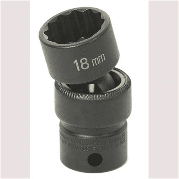 Grey Pneumatic 3/8" Drive x 18mm Standard Universal- 12 Point Socket - Black