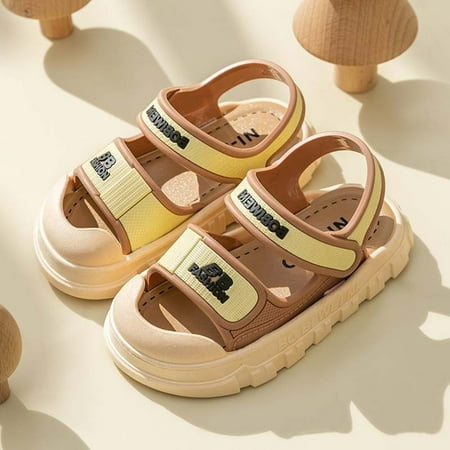 

PEASKJP House Slippers Girls Soft Flat Bottom Slip On Strappy Breathable Princess Party Sandals Girls Comfort Platform Sandals Khaki 8.5