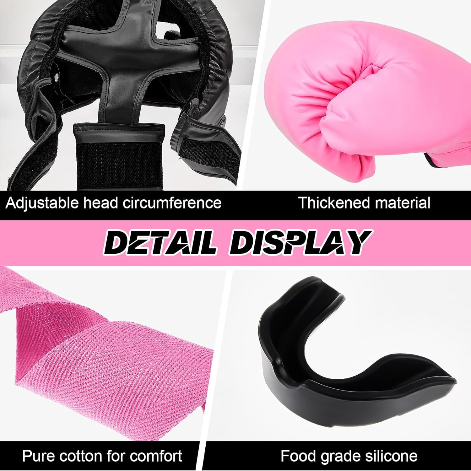 14-piece boxing set includes 2 pairs of 16-ounce (approximately 453.6 grams) boxing gloves, a helmet, and a face mask for adult and youth beginners training equipment