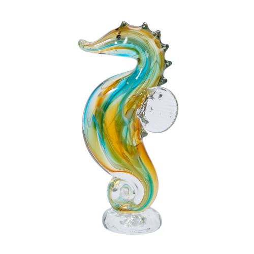 Glass Seahorse Swirling Colors of Blue, Green and Gold
