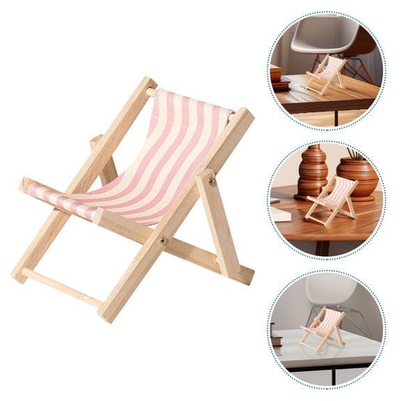 OUNONA Cute Miniature Beach Chair Phone Stand Portable Adjustable Canvas Holder for Desktop Use Size 2pcs