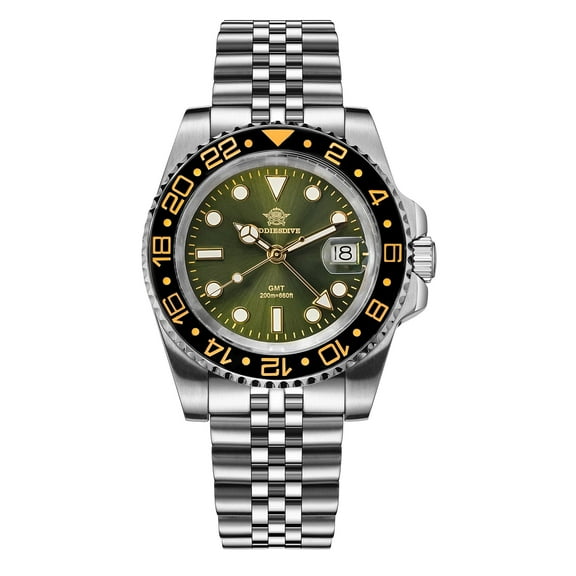 ADDIESDIVE Men's Professional GMT Watch, Swiss Quartz Dual Time, 200M Water Resistant Stainless Steel Diver Watch with Ceramic Bezel & Super Lume