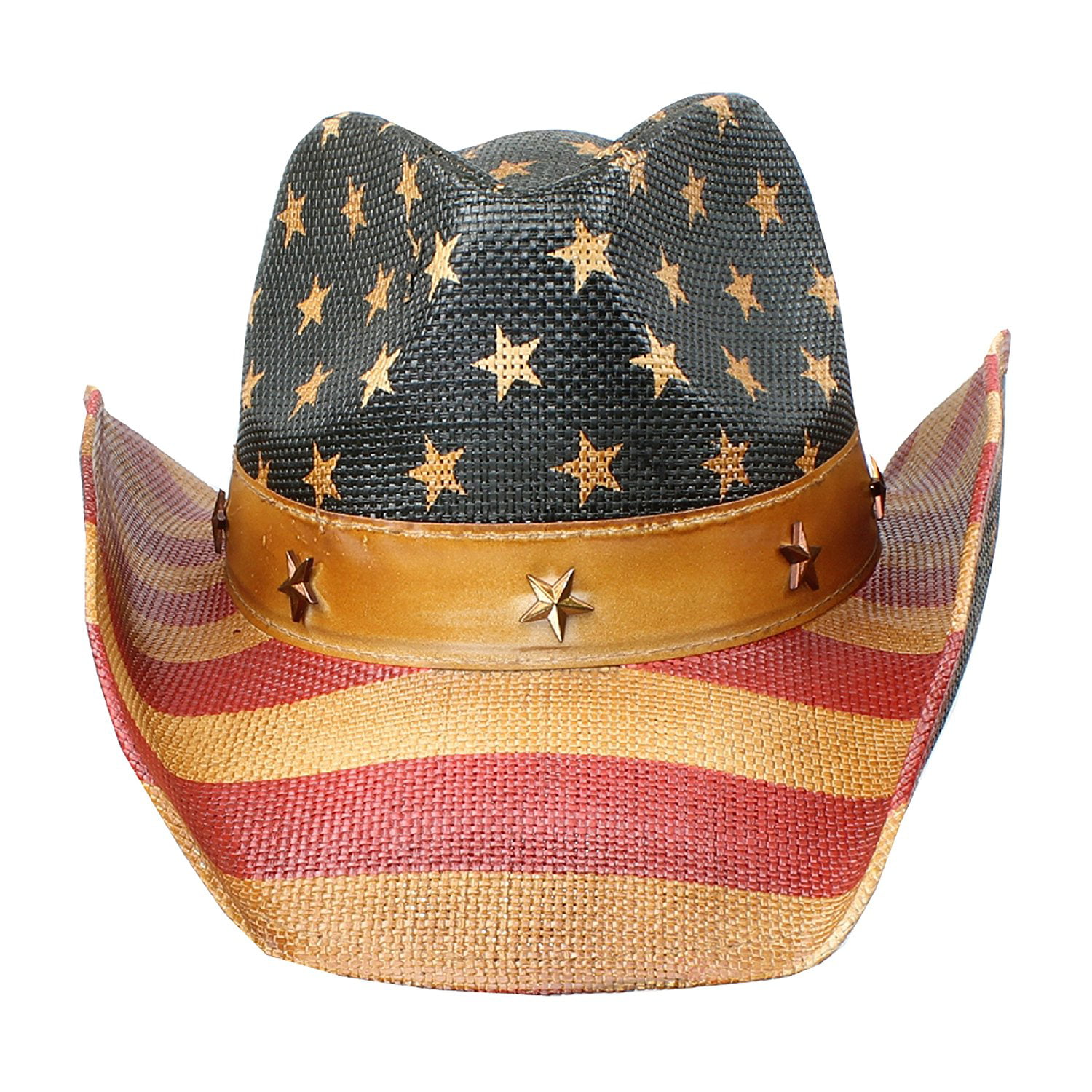 Vamuss Mens Vintage American Flag Cowboy Hat w//Western Shape-It Brim. 