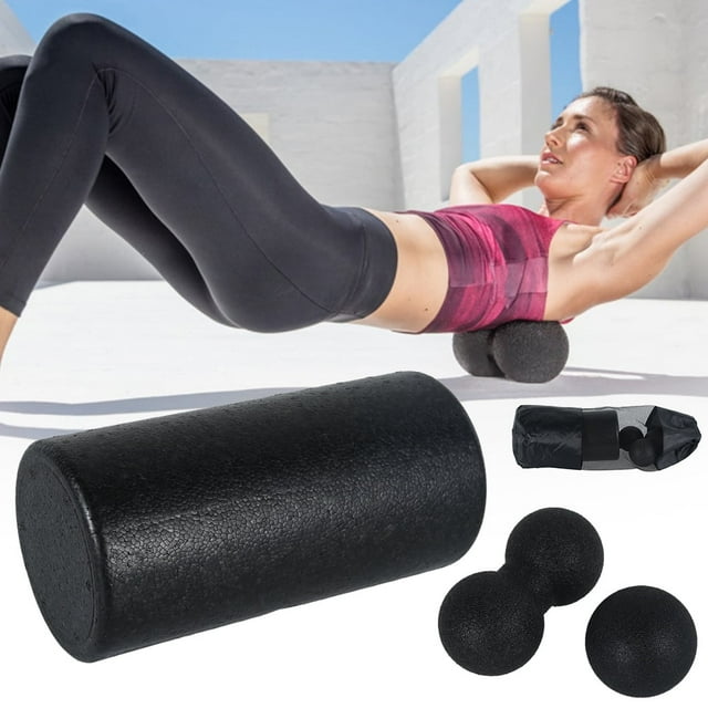 Massage Ball Kit 3-in-1 Double Lacrosse Ball Fascia Roll Set Back Massage Ball Roller Set Fitness Roller Muscle Roll Ball for Relaxing Back Foot Neck Shoulder