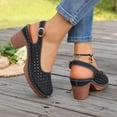 thumbnail image 4 of Rokment Womens Platform Slingback Dressy Sandals 2026 Ladies Fashion Casual Hollow out Leather Closed Toe Chunky Stackable High Heels Slip on Dress Shoes with Back Strap Summer Fall Black Size 6.5, 4 of 5