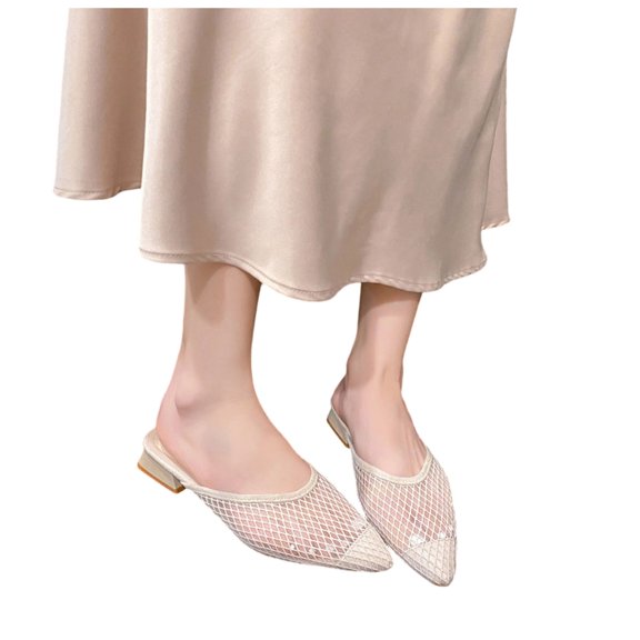 Purcolt Women's Mesh Sandals Breathable Casual Closed Pointed Toe Backless Block Heeled Slip on Slippers for Walking Work Office