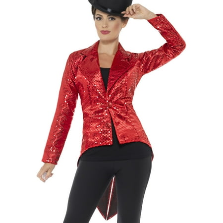 Adult's Womens Red Sequin Magician Showrunner Tailcoat Jacket Costume