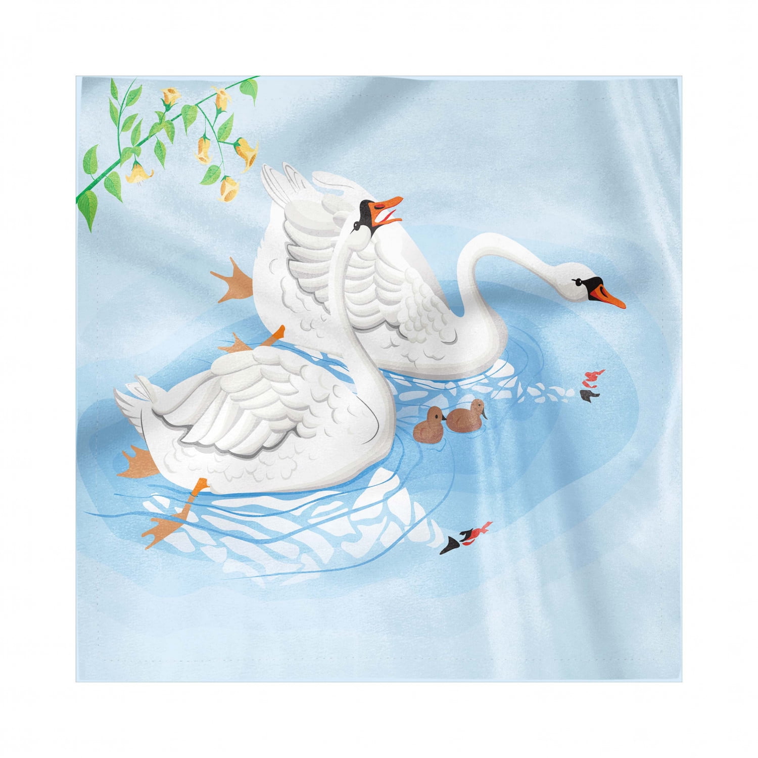 Swans Napkins Set of 4, Gracious Animals in River Reflections Floral