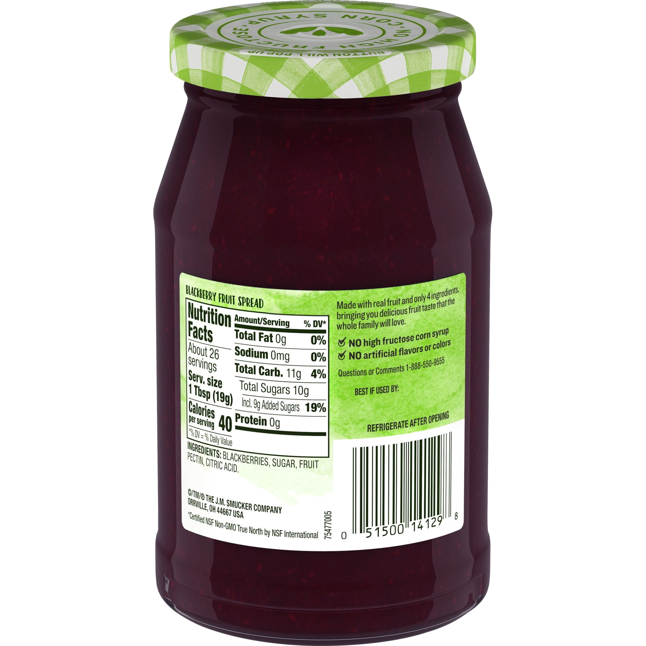 (8 pack) Smucker's Natural Blackberry Fruit Spread, 17.25 oz