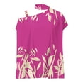 thumbnail image 4 of USSUMA T-Shirts for Women Trendy Floral Print Women's Shirts and Blouses Half Batwing Sleeve Female Tops Dressy Casual Summer One Cold Shoulder Loose Fit Halter Neck Plus Tunics Beach, 4 of 5