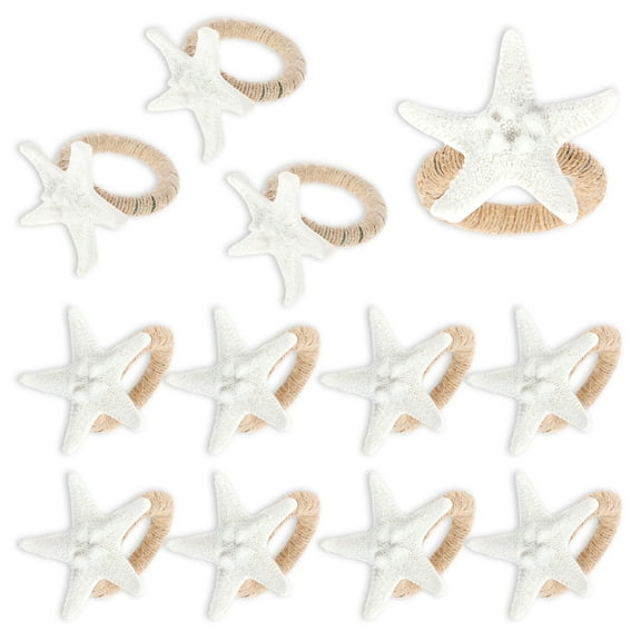 12 Pcs Starfish Napkin Ring White Sea Star Napkin Ring Holder for Beach Theme Party Dinner Party Wedding Banquet Table Decor