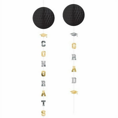 UPC: 0192937224168 | Graduation Congrats Grad! Honeycomb Decorations with Foil Tails (3ct)