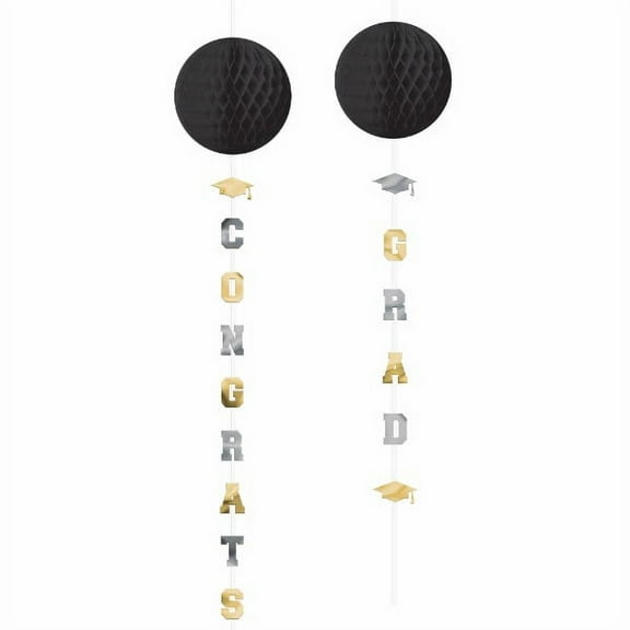 Graduation Congrats Grad! Honeycomb Decorations with Foil Tails (3ct)
