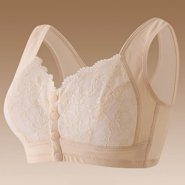 Women's Plus Size Wireless Bra, Front Closure Breathable Lace Thin Cup Full Coverage Seamless Comfort Support for Everyday Wear