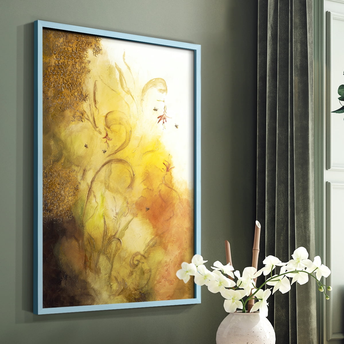 Nectar III Framed Print in Blue Solid Wood Framed Print No Nail Hanging