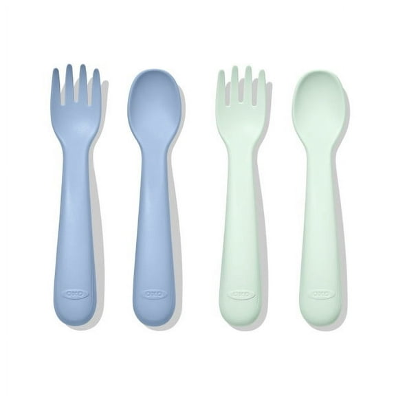 OXO Tot Toddler Plastic Fork and Spoon 4 Piece Set for 12  Months, Opal and Dusk