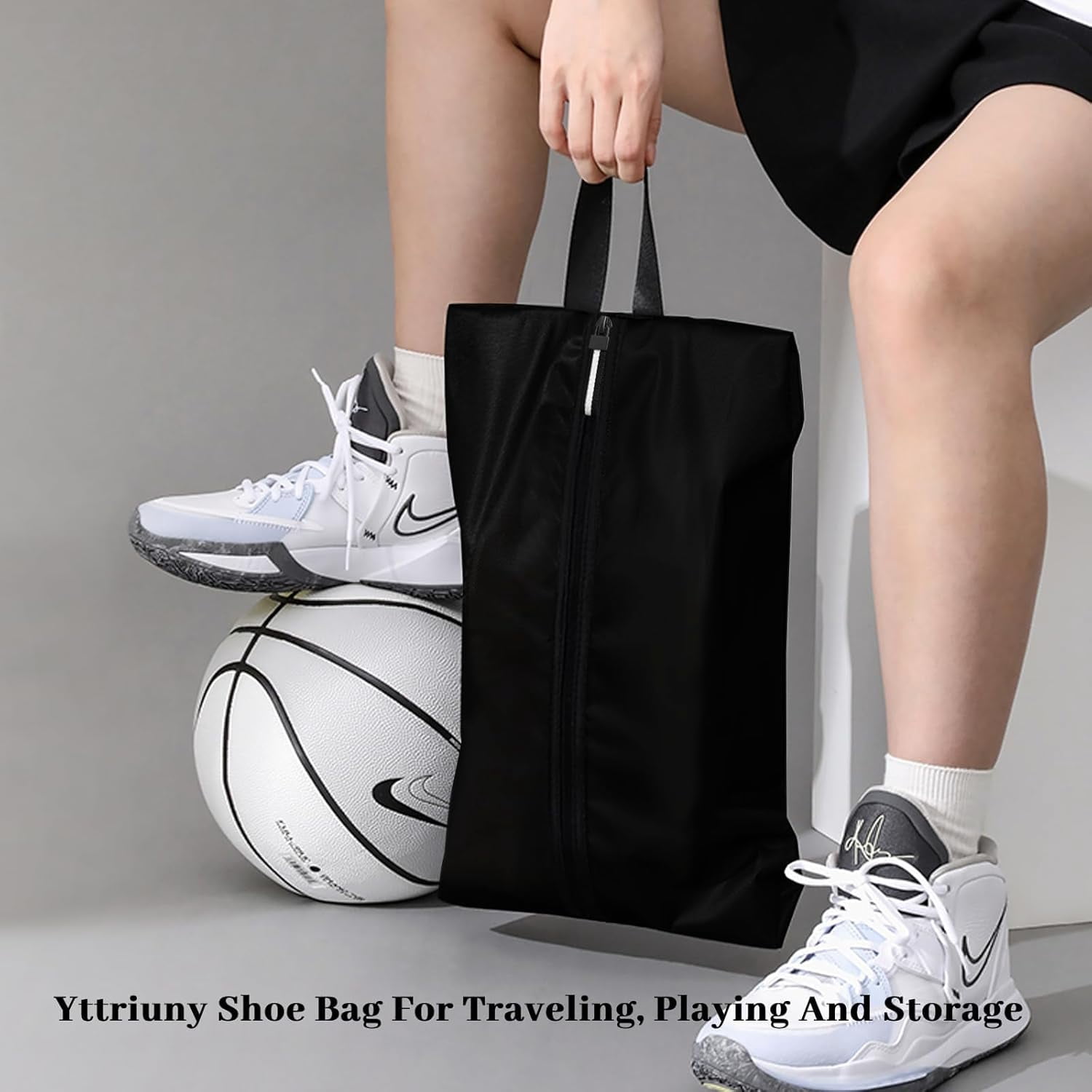 Shoe Bag Odor-Absorbing Water-Resistant, Travel Friendly Golf Shoe Bag with Zipper for  Ideal for Gym,Spikes,Golf,Tennis,Baseball(Black, 1-Pack)