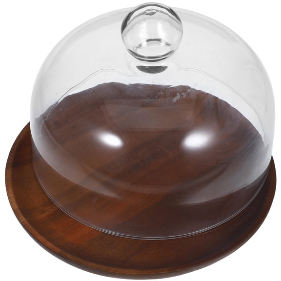 TEHAUX Dessert Serving Tray with Wooden Base and Clear Dome for Cake and Pastries