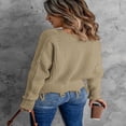 thumbnail image 3 of Mode des Femmes de Couleur Bloc Pull Manches Longues Creux Pompons en Détresse Pull, 3 of 4